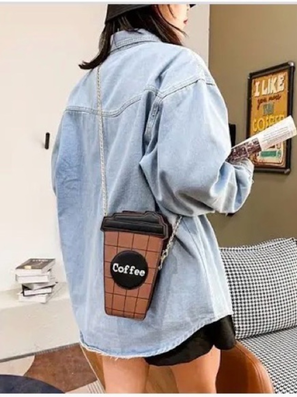 Coffee Cup Crossbody Bag - Brown and Black